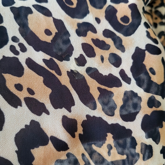 H&M long sleeve button-down sheer leopard print blouse Sz 4 - Picture 4 of 7